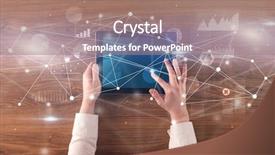  Presentation with tables and graphs - Presentation theme with hand using tablet with linking background and a coral colored foreground