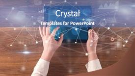  Presentation with tables and graphs - Theme having hand using tablet with linking background and a ocean colored foreground