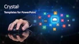  Presentation with storage - Amazing PPT layouts having hand using wireless mouse backdrop and a navy blue colored foreground