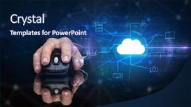  Presentation with cloud technology - Slide deck featuring hand using wireless mouse background and a navy blue colored foreground