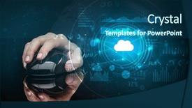  Presentation with cloud technology - Presentation design having hand using wireless mouse background and a ocean colored foreground