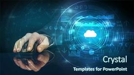  Presentation with cloud technology - PPT theme featuring hand using wireless mouse background and a ocean colored foreground