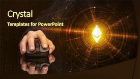  Presentation with cryptocurrency - Cool new presentation with hand using wireless mouse backdrop and a wine colored foreground