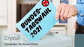 Presentation with voting - Presentation theme enhanced with hand-voting-for-the-bundestagswahl background and a light blue colored foreground