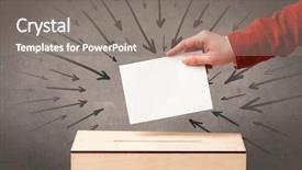  Presentation with box - PPT theme consisting of hand voting symbol - close up of a ballot background and a gray colored foreground