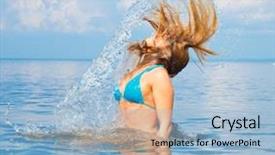  Presentation with preteen girls bikini - Beautiful presentation design featuring hand washing free - beach girls in bikini backdrop and a light blue colored foreground