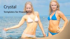  Presentation with hand washing - Audience pleasing PPT layouts consisting of hand washing free - beach girls in water backdrop and a  colored foreground