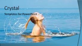  Presentation with female and beach - Slide deck featuring hand washing free - beach playing in water background and a  colored foreground