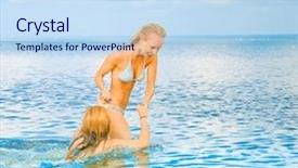  Presentation with beach - Colorful PPT layouts enhanced with hand washing free - bikini girls on a beach backdrop and a  colored foreground