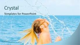  Presentation with water - Audience pleasing PPT theme consisting of hand washing free - girls playing in water backdrop and a sky blue colored foreground