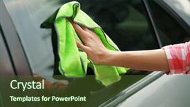  Presentation with hand washing - PPT theme consisting of hand washing free - woman wiping car with rag background and a tawny brown colored foreground