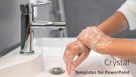  Presentation with hand soap - Audience pleasing presentation design consisting of hand-washing-lather-soap-rubbing backdrop and a soft green colored foreground