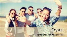  Presentation with teenage girl - PPT theme featuring hand waving - summer holidays and teenage concept background and a lemonade colored foreground