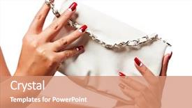  Presentation with nail art - Beautiful PPT layouts featuring hand wearing red half moon backdrop and a coral colored foreground
