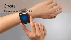  Presentation with free helping hand - Slide set with hand wearing smartwatch with free background and a  colored foreground