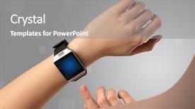  Presentation with free helping hand - Presentation design consisting of hand wearing smartwatch with free background and a  colored foreground