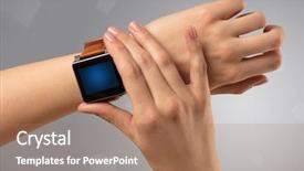  Presentation with smartwatch - Beautiful presentation theme featuring hand wearing smartwatch with free backdrop and a  colored foreground