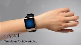  Presentation with smartwatch - Colorful presentation theme enhanced with hand wearing smartwatch with free backdrop and a  colored foreground