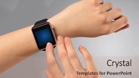  Presentation with free helping hand - PPT layouts with hand wearing smartwatch with free background and a  colored foreground