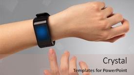  Presentation with smartwatch - Beautiful presentation design featuring hand wearing smartwatch with free backdrop and a coral colored foreground