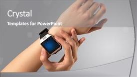  Presentation with free helping hand - Presentation design enhanced with hand wearing smartwatch with free background and a  colored foreground