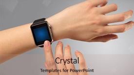  Presentation with smartwatch - Beautiful PPT theme featuring hand wearing smartwatch with free backdrop and a  colored foreground