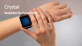  Presentation with smartwatch - PPT theme having hand wearing smartwatch with free background and a  colored foreground