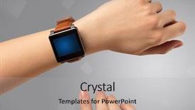  Presentation with smartwatch - PPT theme enhanced with hand wearing smartwatch with free background and a  colored foreground