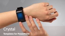  Presentation with free helping hand - Colorful PPT theme enhanced with hand wearing smartwatch with free backdrop and a  colored foreground
