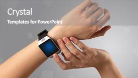  Presentation with smartwatch - Audience pleasing slide set consisting of hand wearing smartwatch with free backdrop and a  colored foreground