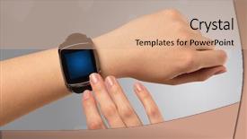  Presentation with free helping hand - Colorful PPT theme enhanced with hand wearing smartwatch with free backdrop and a coral colored foreground