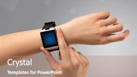  Presentation with smartwatch - Presentation theme featuring hand wearing smartwatch with free background and a coral colored foreground