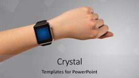  Presentation with smartwatch - Audience pleasing slide set consisting of hand wearing smartwatch with free backdrop and a  colored foreground