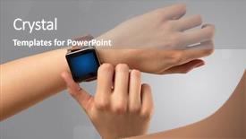  Presentation with smartwatch - Slide deck featuring hand wearing smartwatch with free background and a  colored foreground