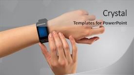  Presentation with smartwatch - Audience pleasing slides consisting of hand wearing smartwatch with free backdrop and a  colored foreground