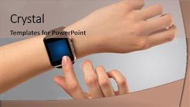  Presentation with smartwatch - Slides having hand wearing smartwatch with free background and a  colored foreground