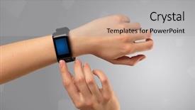  Presentation with free helping hand - Cool new slides with hand wearing smartwatch with free backdrop and a  colored foreground