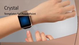  Presentation with free helping hand - PPT theme having hand wearing smartwatch with free background and a  colored foreground