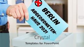  Presentation with voting - Beautiful slide set featuring hand-when-voting backdrop and a light blue colored foreground