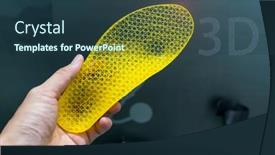  Presentation with shoe - Audience pleasing presentation design consisting of hand-with-3d-printed-shoe backdrop and a tawny brown colored foreground