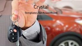  Presentation with auto dealership - Presentation theme consisting of hand with a car key background and a coral colored foreground