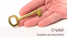  Presentation with key - PPT theme featuring hand with a golden key background and a  colored foreground