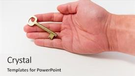  Presentation with golden 50th wedding aniversary - Slides having hand with a golden key background and a  colored foreground