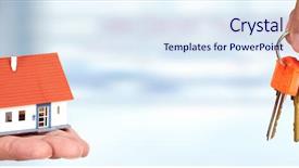  Presentation with keys - Cool new PPT layouts with hand with a little house backdrop and a sky blue colored foreground