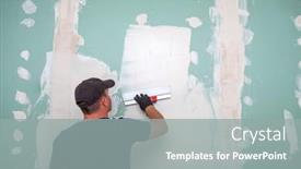  Presentation with worker - Cool new presentation theme with hand-with-a-spatula-worker backdrop and a gray colored foreground