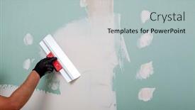  Presentation with unemployment unemployed hand cut word - PPT theme consisting of hand-with-a-spatula-worker background and a light gray colored foreground