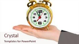  Presentation with alarm - Colorful presentation theme enhanced with hand with alarm clock isolated backdrop and a lemonade colored foreground