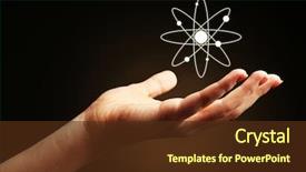  Presentation with black hand - Audience pleasing presentation design consisting of hand with atom image backdrop and a tawny brown colored foreground