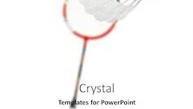  Presentation with white badminton shuttlecock - Slides enhanced with hand with badminton racket and shuttlecock isolated on white background background and a white colored foreground