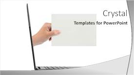  Presentation with notebook - Amazing PPT theme having hand-with-blank-card backdrop and a white colored foreground